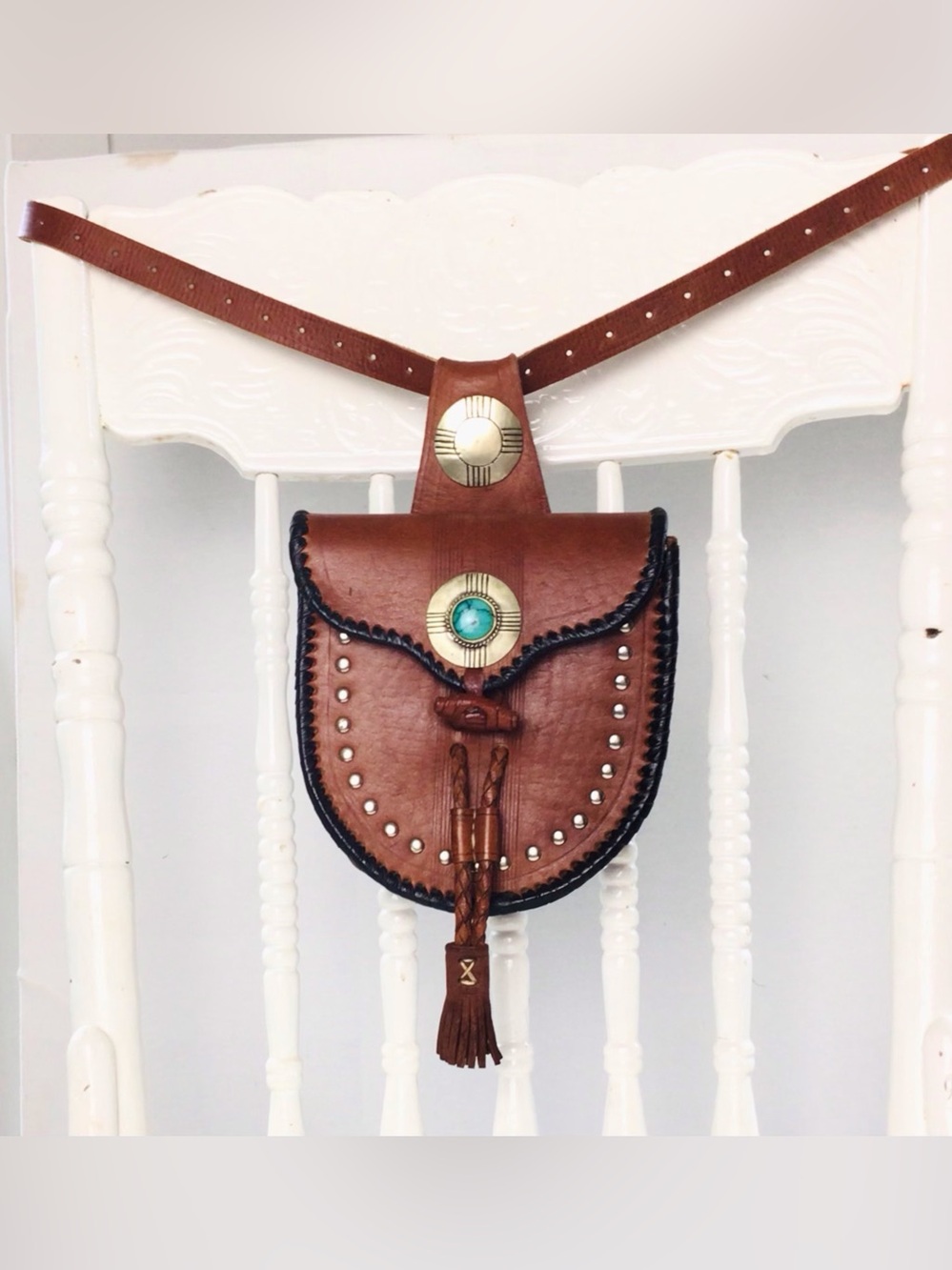 Western Belt Bag or Saddlebag -Leather, -Turquoise Stone